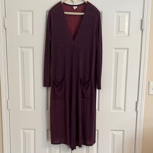 LuLaRoe Long Sleeve Open-Front Duster in Navy Blue and Raspberry Pink Stripes